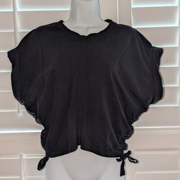 AllSaints Mira Crop Cuffed Short Sleeve Ruched Drawstring Mid-Drift Solid Tee L - Picture 4 of 6